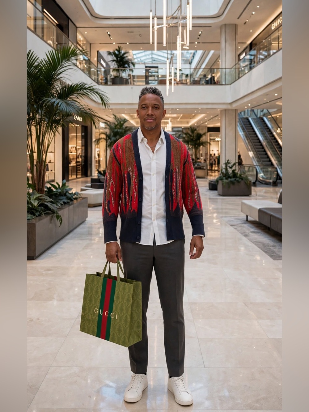 Zara Men’s Red, Brown & Navy Abstract Pattern Cardigan